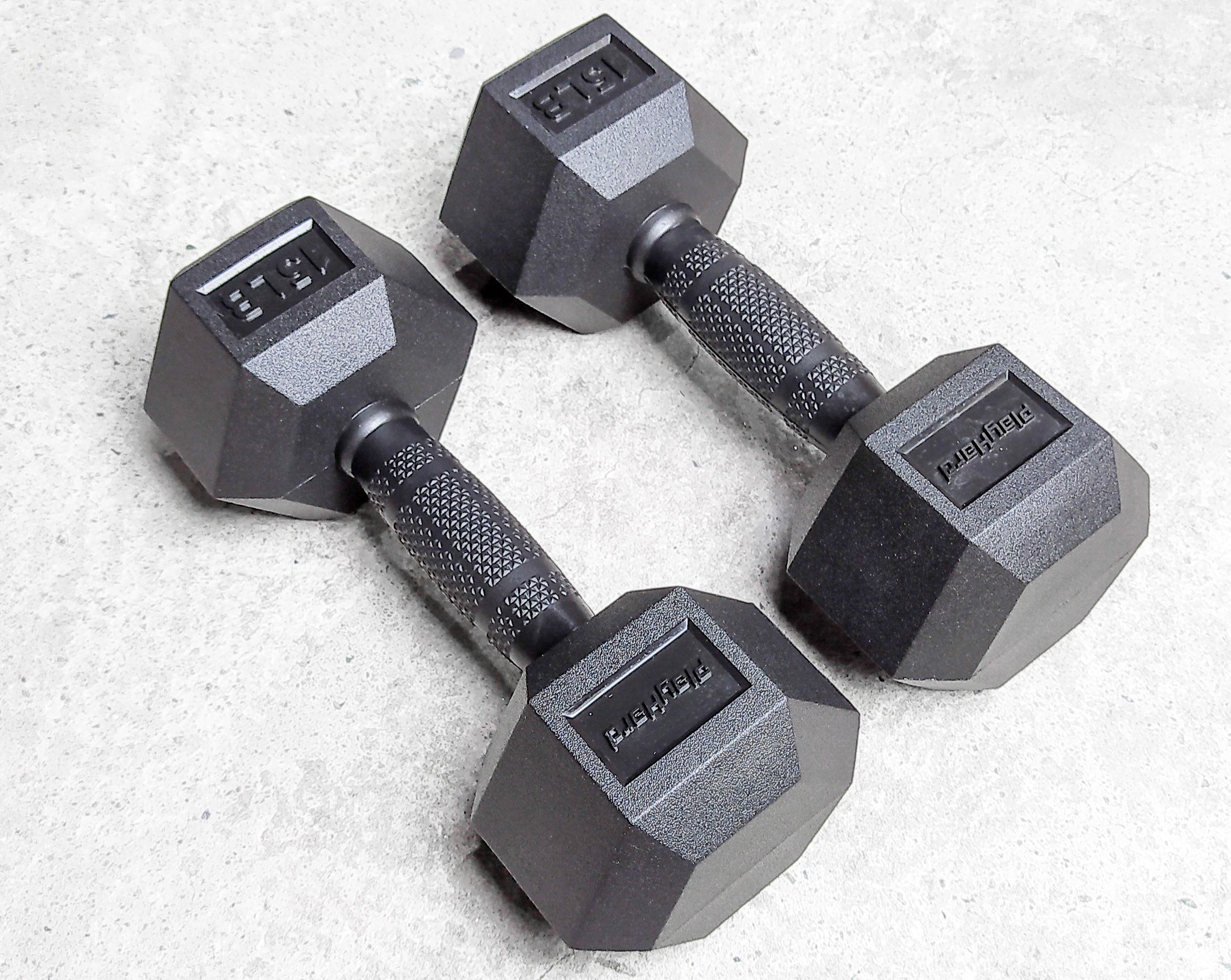 PlayHard Full Rubber Coated Hex Dumbbells (Black Handles) 5 LBS to 100 LBS - PAIR