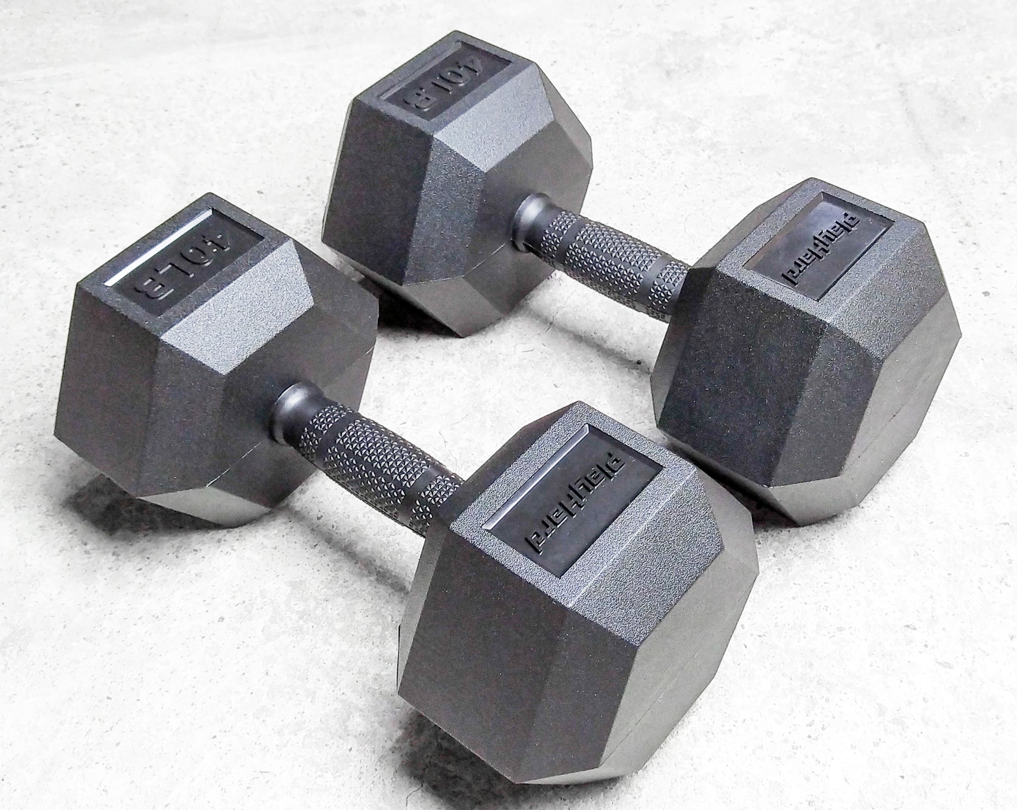 PlayHard Full Rubber Coated Hex Dumbbells (Black Handles) 5 LBS to 100 LBS - PAIR