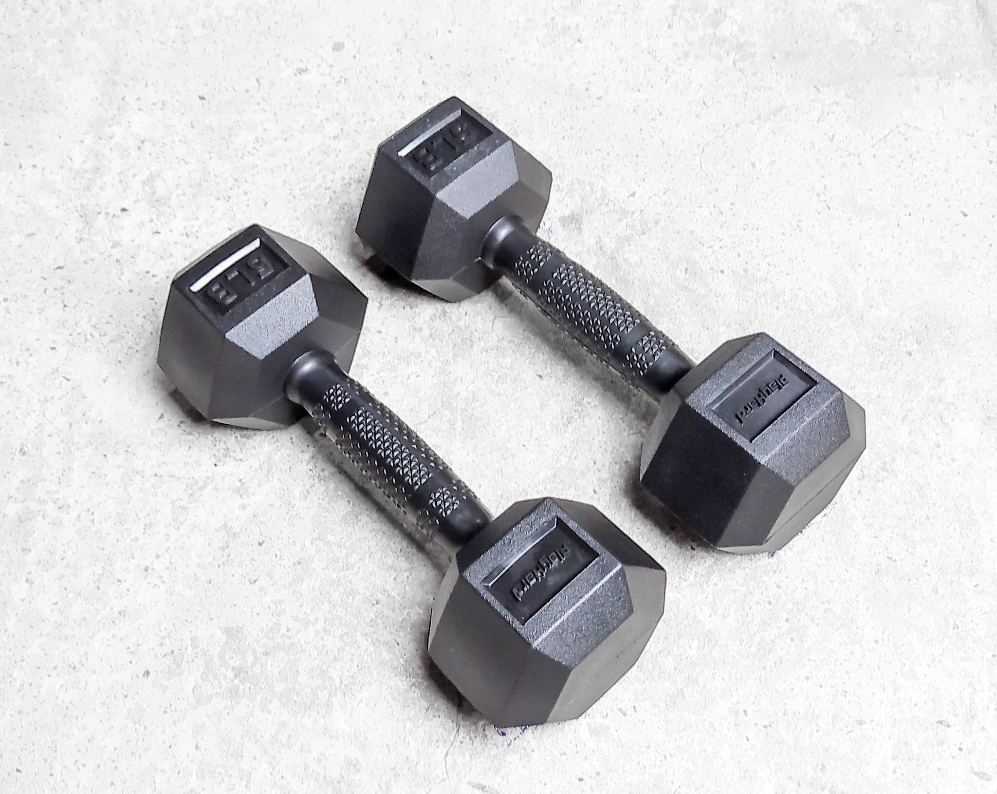 PlayHard Full Rubber Coated Hex Dumbbells (Black Handles) 5 LBS to 100 LBS - PAIR