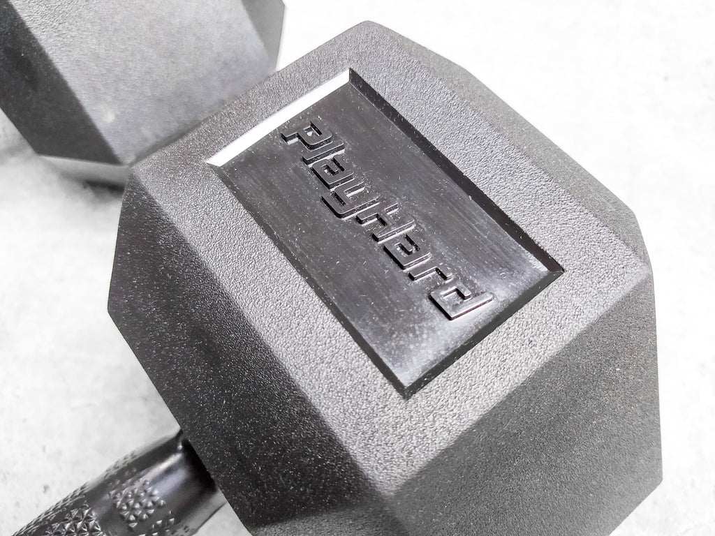 PlayHard Full Rubber Coated Hex Dumbbells (Black Handles) 5 LBS to 100 LBS - PAIR